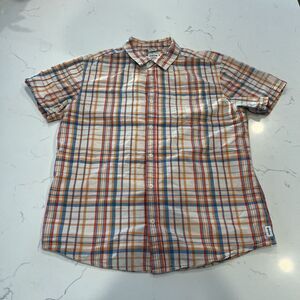 PrAna Men's Short Sleeve Button Up Shirt Standard Fit Plaid Size L